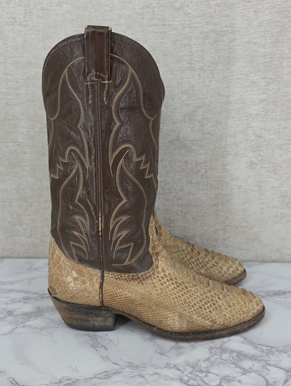 Nocona Vintage Leather Exotic Python Snakeskin Western Cowboy Boots